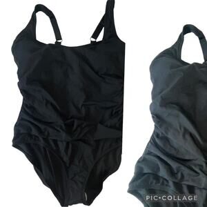 Anne Cole Women's Square Neck Side-Ruched One-Piece Swimsuit black 6